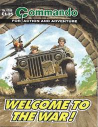 A magazine cover with soldiers driving a jeep

Description automatically generated